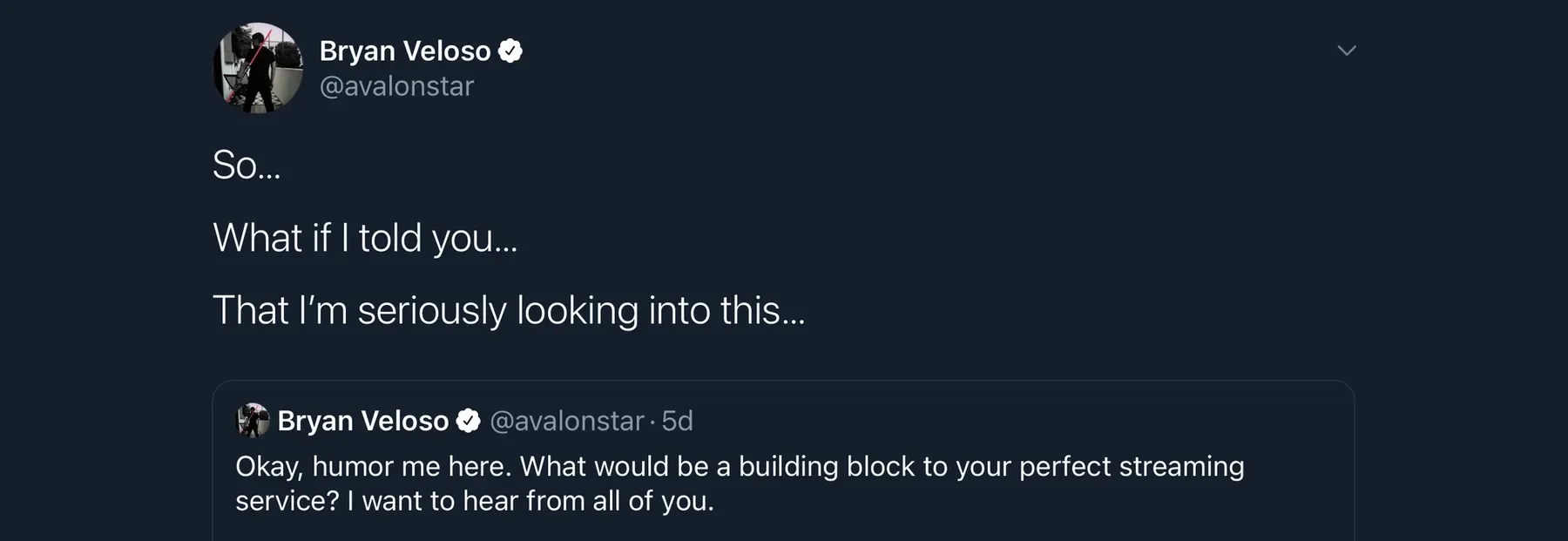 A tweet admitting that Bryan wanted to work on Altair